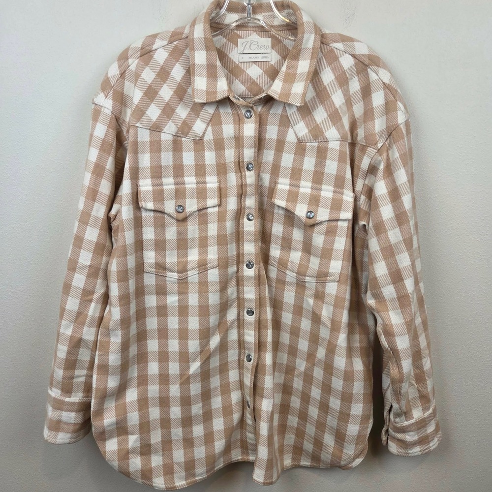 J.Crew Womens Relaxed Fit Shirt Jacket Buffalo Check Western Pearl Snap Size 6